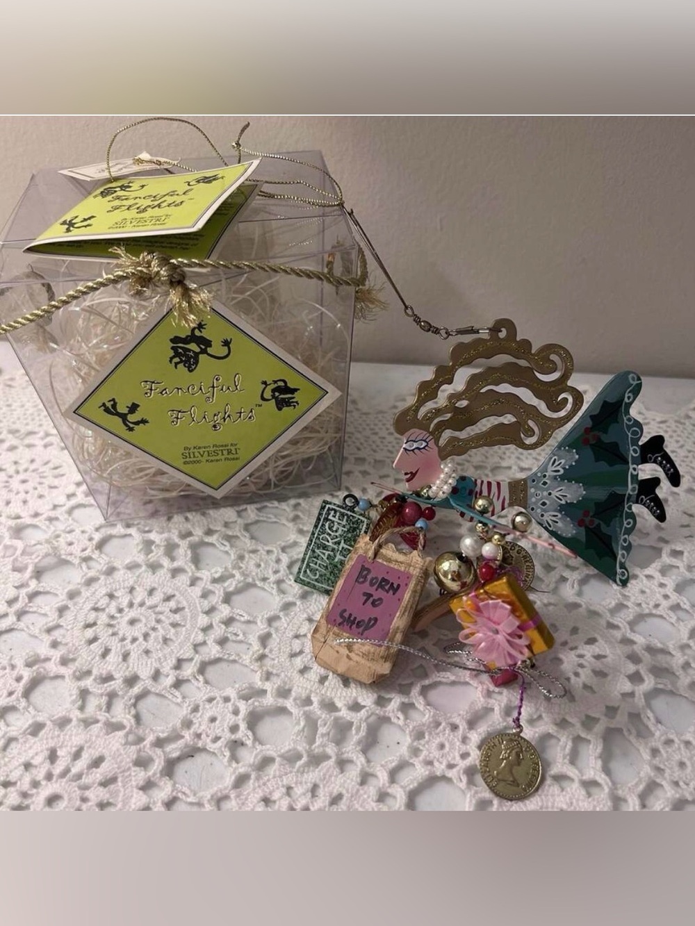 Fanciful Flights Silvestri "Born to Shop" Metal Ornament Karen Rossi